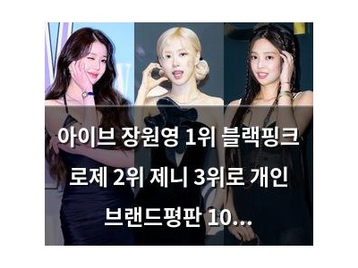 아이브 장원영 1위 블랙핑크 로제 2위 제니 3위로 개인 브랜드평판 10월 결과 나와